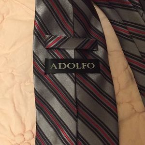 Adolfo Accessories - Striped red green grey tie Adolfo Accessories - Striped red green grey tie
